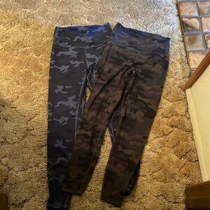 Blue camo and green camo leggings